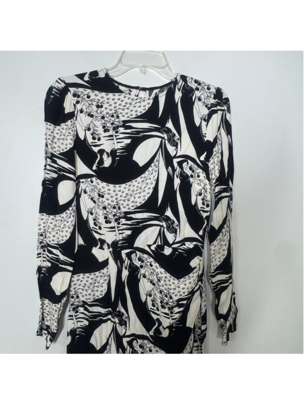 Reformation Celeste Dress Black Cream Abstract Print Long Sleeve Maxi Dress 4 - Picture 3 of 10